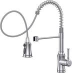 Kitchen Faucet with Pull Down Sprayer, Hurran Commercial Stainless Steel Kithcen Faucets, Single Handle Spring Faucets for Kitchen Sink, Sink Faucet for Farmhouse Wet Bar or RV, Brushed Nickel