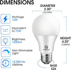 Energetic Light Bulbs 75 Watt, 1200LM Super Brightness, Daylight 5000K, E26 Standard Base, Non-Dimmable A19 LED Light Bulb, UL Listed, 12 Pack