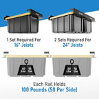 USA Based Overhead Garage Storage Rack, Connectable Heavy Duty Metal Ceiling Rails Garage Storage Organization Shelving System, Hanging Racks Tote Containers, Supports Up To 1 Bin, 1 Set Black