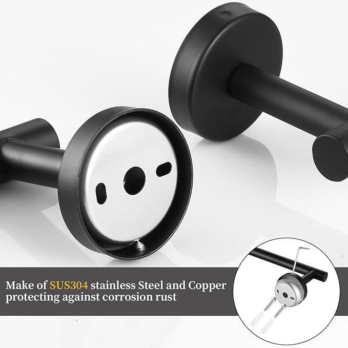 Towel Bar Set Mattel Black, Bathroom Accessories Set 5pcs Including 16'' Tower Bar, Towel Ring and 2 PCS Towel Hooks