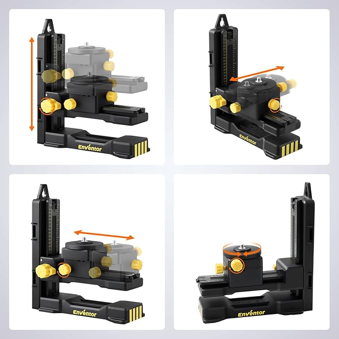 ENVENTOR Fine-tuning Bracket Laser Level Adapter, 1/4"-20 Male Threaded L-Shape Magnetic Pivoting Base with Adjustable Clip for Wall & Ceiling Mounted, 360° Adjustable Support, Height Adjustment
