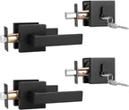 2 Pack Keyed Entry Door Lock with Deadbolt Set, Reversible Passage Lever and Keyed Alike Double Cylinder Deadbolt, Matte Black Square Handleset for Bedroom, Front Door