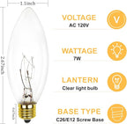 25 Pack Candle Light Bulbs, C26 Clear Torpedo Tip Candelabra Replacement Bulbs, 7 Watt Night Light Bulbs for Chandeliers, Electric Candle Lamp, C7/E12 Base