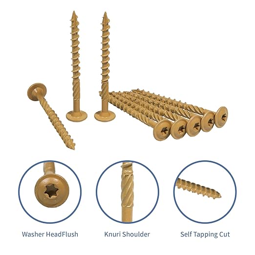 Lag Screws 3 Inch, 25PCS Heavy Duty Construction Screw, Structural Wood Screw #14 x 3, Rust Resistant, Washer Head, Yellow Coated Exterior Wood/Lag Screws, Star Drive with Bit