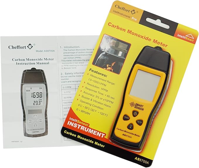 Handheld Carbon Monoxide Meter, Portable Carbon Monoxide Detector, Professional-Grade CO Gas Tester with LCD Backlit Display, 0-1000PPM Range for Industrial and Home (Battery Not Included)