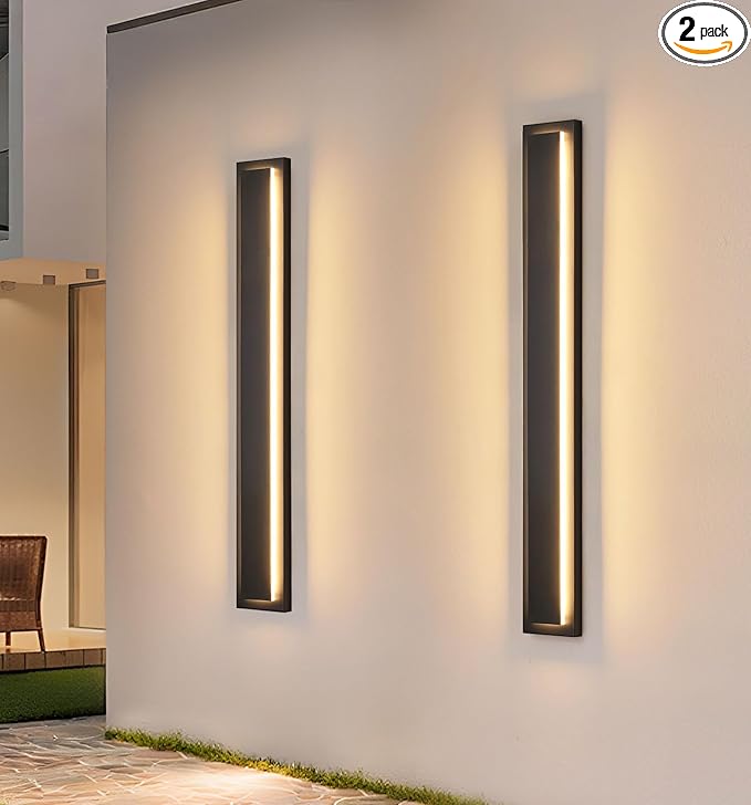 tewei 39.3 Inch Modern Outdoor Wall Sconce, Long Black LED Exterior Lighting Fixtures, Modern Large Outdoor Front Porch Lights Outside Wall Mount Lights for House, Warm White 3000K, 2 Pack