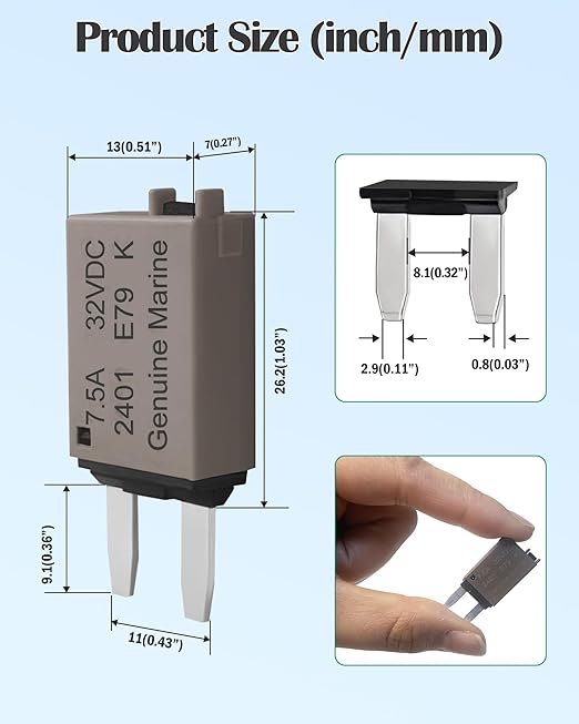 7.5A Low Profile Mini Car Fuse Kit– Automotive 7.5A ATM Manual Reset Circuit Breaker Fuses for Boat, RV, Truck, DC 12V/32V 7.5 Amp Manual Resettable Blade Assortment Kit with Resettable Fuses