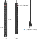 HHSOET Rotating Mountable Power Strip, 12 Outlet Wall Mount Surge Protector, Metal Heavy Duty and Versatile Outlet Strip, Stylish Appearance, Sturdy and Durable, 6ft Power Cord.(Black)