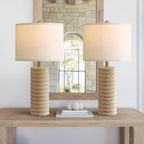 PoKat 27" Stone-Like Farmhouse Ceramic Table Lamps Set of 2 for Bedroom, Boho Nightstands Lamps for Night Stands, Distressed Beige Bedside Lamps with Natural Textured for Living Room, Sand-Colored