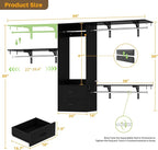 Cyclysio 8 FT Closet System, 96 Inch Closet Organizer with Drawers, Closet Organizers and Storage with 4 Closet Rod and 3 Shelving Towers, Walk-in Closet System for 4-8FT Spaces(Cut-to-Fit), Black