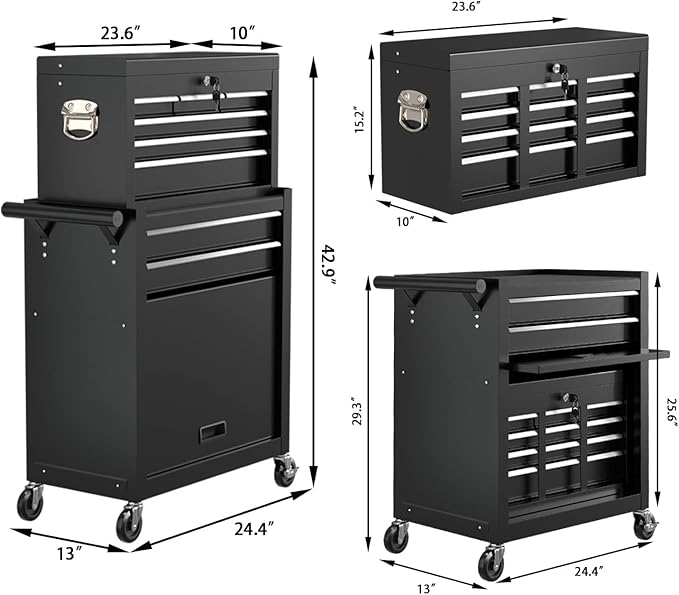 8 Drawer Rolling Tool Chest, High Capacity Tool Box with Lockable Wheels and Drawers, 2 in 1 Portable Toolbox Organizer Storage Cabinet For Garage, Warehouse, Repair Shop