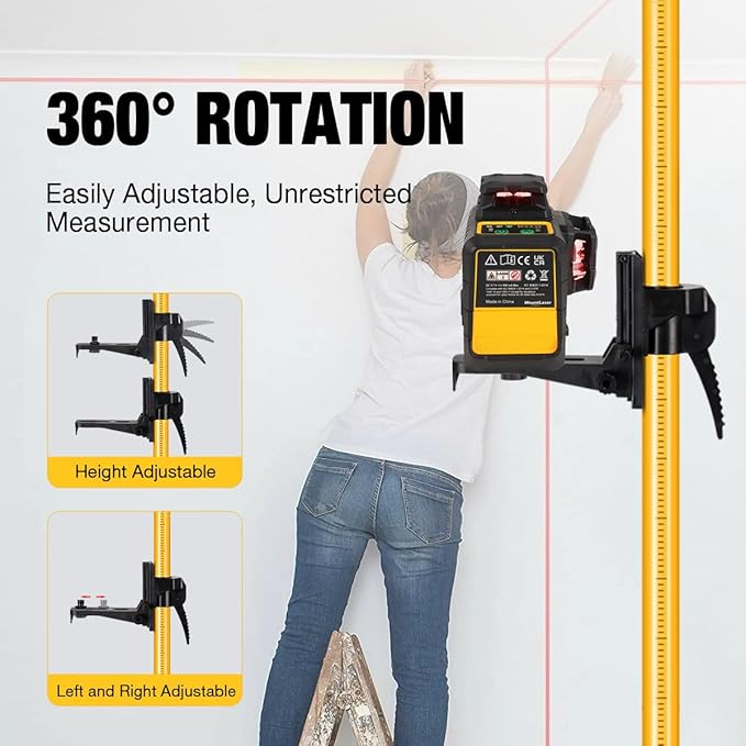 Telescoping Laser Level Pole with Tripod, 13.8Ft./4.2M with 1/4-Inch by 20-Inch Laser Mount for Rotary and Line Laser Level, 5/8"-11 Adapter Nut Included