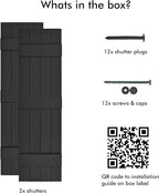 Board & Batten Vinyl Shutters (1 Pair) | 14.5"x59" (4-Board) - Black Cosmos/Paintable | Exterior Window Shutters | Includes Mounting Hardware | Simple Installation | Made in USA