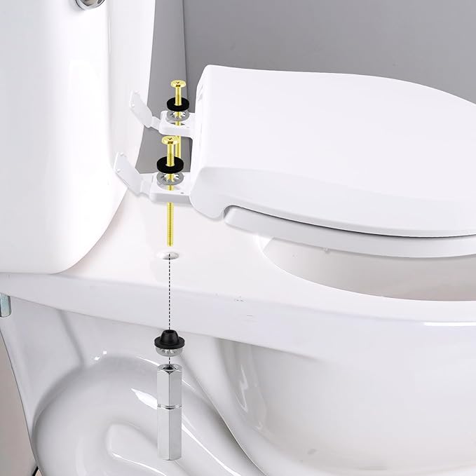 Hibbent 4 PCS Universal Toilet Seat Bolts Kit, Heavy Duty Solid Brass Toilet Bolts with Extra Long Stainless Steel Downlock Nuts Rubber Washers Gaskets, Easy to Install - Bathroom Toilet Repair Screw