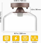 Semi Flush Mount Ceiling Light Bronze, Clear Glass Pendant Lamp Shade, Modern Farmhouse Light Fixture for Hallway Corridor Kitchen Entryway Bedroom, Bulb Not Included