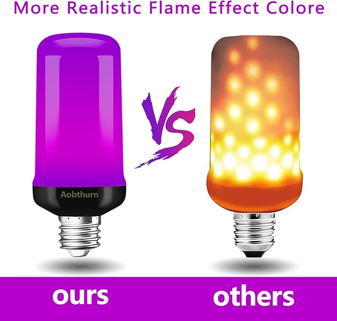 Flame Light Bulbs, 4 Modes LED Flame Effect Light Bulb, E26 Base Flickering Light Bulb with Gravity Sensor,Flickering Light Bulbs Halloween Home Party (Purple-2 Pack)