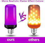 Flame Light Bulbs, 4 Modes LED Flame Effect Light Bulb, E26 Base Flickering Light Bulb with Gravity Sensor,Flickering Light Bulbs Halloween Home Party (Purple-2 Pack)
