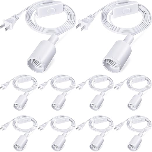 10 Pack Hanging Light Cord Pendant Light Cord with Switch Light Socket Extension Light Bulb Socket Cable Lamp Kit for E26 E27 Lamp Socket Lantern (White,6 Feet)