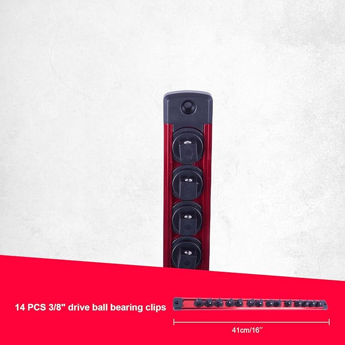 Magnetic Socket Holder Organizer Set: 6-Piece 1/4, 3/8, 1/2 Drive Socket Trays Socket, 360° Swivel Clips Socket Holder Kit, For Automotive Mechanic Garage (Black Red Green)