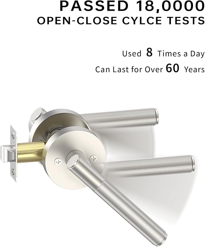 Asidrama 4 Pack Passage Brushed Nickel Door Handles, Door Lever with Door Knobs Indoor for Bedroom or Bathroom, Heavy Duty Door Handles Interior with Locks for Left Right Sided Doors