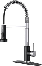 FORIOUS Kitchen Faucet with Pull Down Sprayer, Stainless Steel Commercial Single Handle Classic Spring Pull Out Sink Faucet for Pot Filler, Farmhouse Camper Bar Laundry Room, Black Chrome