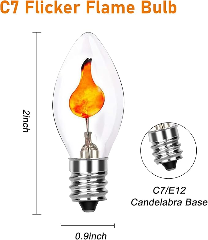 SUNSGNE C7 Flicker Flame Light Bulbs, 1 Watt Clear Chandelier Flickering Decorative Bulb Halloween Christmas Party Indoor Outdoor Decorations with Orange Glow, E12 Candelabra Base, 25 Pack