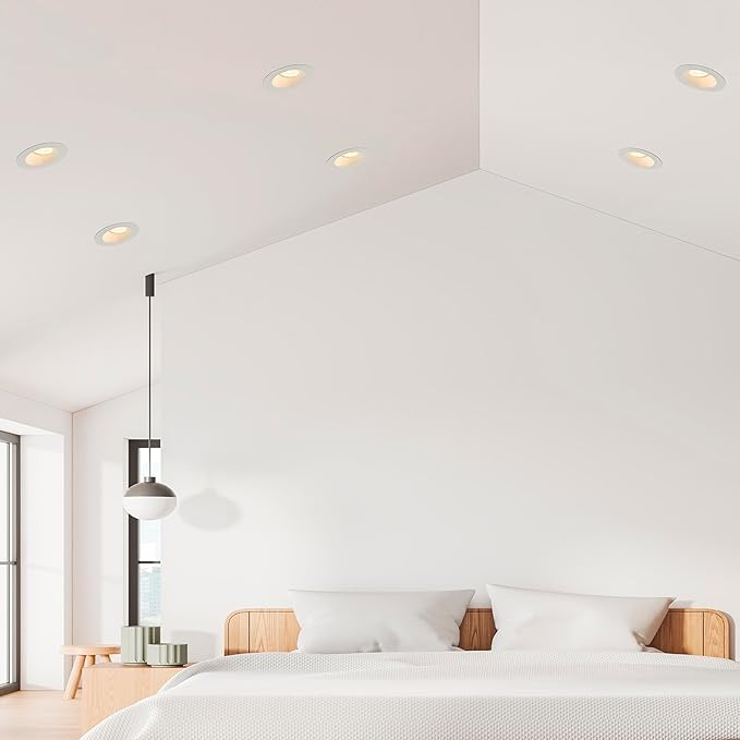 Maxxima 6" Canless Sloped Recessed Anti-Glare LED Downlight, For Sloped Ceilings, 1800 Lumens, IC Rated, 5 Color Temperature Selectable 2700K/3000K/3500K/4000K/5000K, Dimmable, Round White Trim 90 CRI