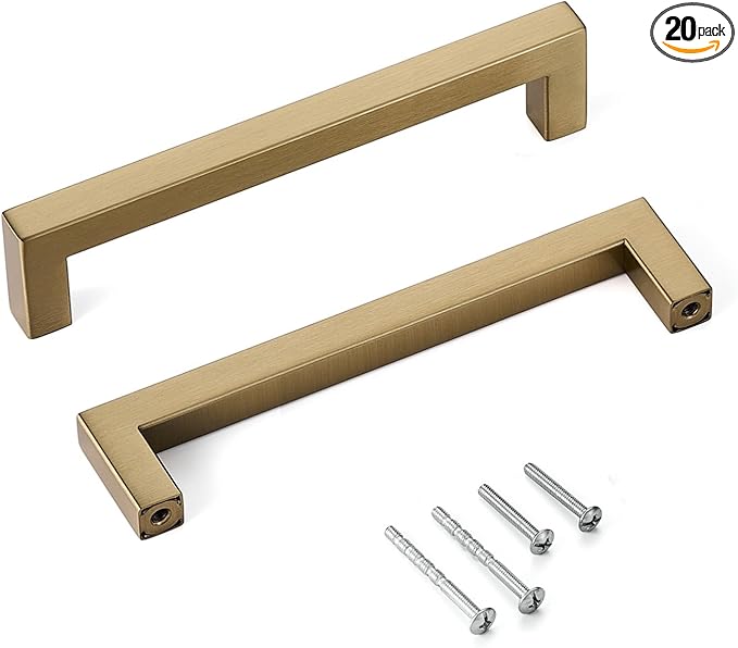 20 Pack Cabinet Pulls Champagne Bronze 6.3 Inch Hole Center (160mm) Champagne Drawer Pulls Square Cupboard Handles Cabinet Door Handles Modern Stainless Steel Champagne Kitchen Hardware