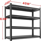 Metal Garage Storage Shelves Heavy Duty Shelving Unit 4 Tier Steel Adjustable Organizing Shelves 2500 LBS Capacity Industrial Shelving Ideal for Garage Tote Pantry Basement Outdoor, 63”Hx45”Wx16”D