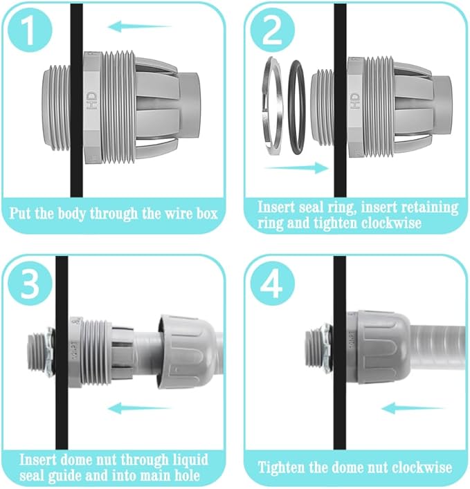 12 Pack NPT 1 Inch Liquid Tight Connector,Non-Metallic PVC Electrical Flexible Conduit Fittings,UL Listed - 10 Pack 180D and 2 Pack 180D,Grey