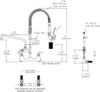 Commercial Sink Faucet with Sprayer Wall Mount, 21" Height 8 inch Center with Solid Brass & Polished Chrome, Add-on 8" Swing Spout for 1 or 2 Compartment Kitchen Sink