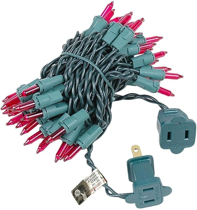 Novelty Lights 11 Feet 50 Bulbs Traditional Incandescent Mini Lights, Pink on Green Wire with 2.5" Spacing, Commercial Grade and UL Listed for Indoor/Outdoor Use, End-to-End Connectable