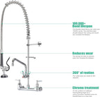 IMLEZON Commercial Faucet, Wall Mount Sink Faucet 8 Inch Center 47 Inch Commercial Kitchen Faucet with Pre-Rinse Sprayer and 12 Inch Swivel Spout