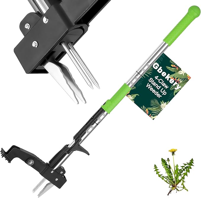 4-Claw Weed Puller Tool Stand Up Heavy Duty, 40'' Long Weeding Tool with Long Handle Stainless Steel Claws Gardening Weed Pulling Tool for Lawn and Garden [ 2024 Upgrade Version]