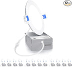 Ensenior 12 Pack 4 Inch LED Recessed Ceiling Light, Dimmable, 6000K Clear White, 750LM 9W 120V, High Brightness Canless Wafer Downlight - ETL&FCC&IC