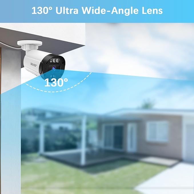 【130° Ultra Wide-Angle & 2-Way Audio】 Outdoor Wired Security Camera System, Wired Home Security Camera System, Home Video Surveillance System