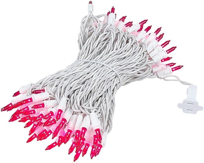 Novelty Lights 50 Feet 100 Bulb Incandescent Mini Light String, Pink with 6-Inch Spacing on White Wire, UL Listed Commercial Grade Indoor/Outdoor Mini Lights, Connectable End-to-End