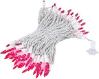 Novelty Lights 50 Feet 100 Bulb Incandescent Mini Light String, Pink with 6-Inch Spacing on White Wire, UL Listed Commercial Grade Indoor/Outdoor Mini Lights, Connectable End-to-End
