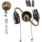 Bieye SC07 E26 Light Socket Cluster with Pull Chain Switch and Electrical Wiring Accessories (2-Light, Antique Brass)