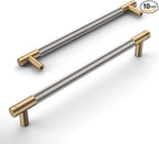 Amerdeco 10 Pack Champagne Bronze and Brushed Nickel Knurled Cabinet Pulls 7.5 Inch Hole Center to Hole Center Kitchen Cabinet Handles for Drawer Dresser, Cupboard and Wardrobe ZH0040