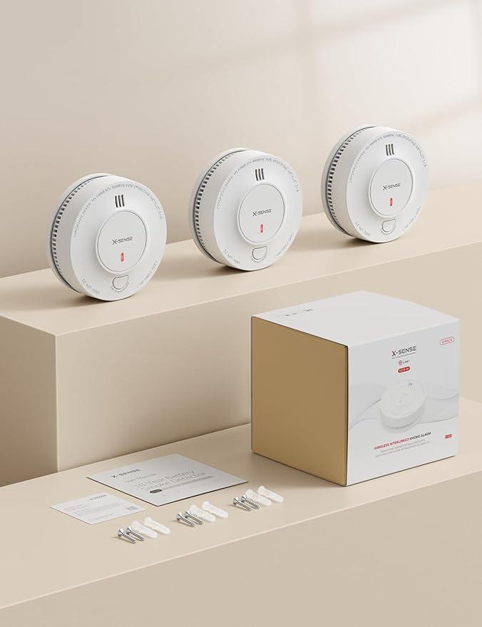 X-Sense 10-Year Battery Wireless Interconnected Smoke Detector Fire Alarm with Over 820 ft Transmission Range, SD19-W, 3-Pack