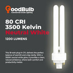GoodBulb 18 Watt CFL Light Bulbs 4 Pin G24Q-2 Base 3500K Neutral White 18W High Output 1200 Lumens Double Tube Compact Fluorescent Light Bulbs Plug-in 10 Pack