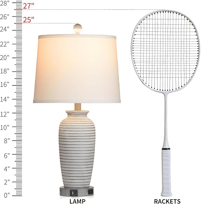 25" Farmhouse Jar Table Lamps Set of 2, 3 Way Touch Control Rustic Bedside Lamps with USB A+C Ports & AC Outlet, Pot Nightstand Lamps for Bedroom Living Room (LED Bulbs Included)