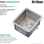 KRAUS Standart Pro 13-inch Undermount Single Bowl 16 Gauge Stainless Steel Bar Kitchen Sink, KHU101-13