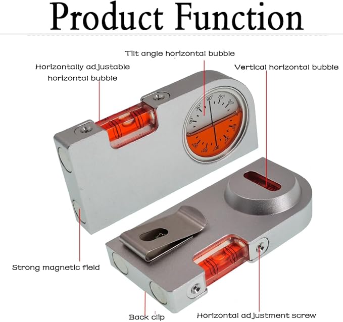 High precision solid aluminum alloy small level ruler for tilt angle measurement, portable mini adjustable horizontal bubble magnetic (100 * 48.5 * 14mm)
