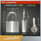 LanuBe 304 Stainless Steel Keyed Alike Padlocks for Outdoor use, Pin Tumbler Padlock, 2 inch Wide Body, Stainless Steel Body Normal Shackle, Pack of 2