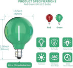 Meconard G40 Colored LED String Light Bulbs, Shatterproof LED 1 Watt Globe Replacement Bulbs, E12/C7 Candelabra Base,Red Light Bulb Green Light Bulb, 25 Pack