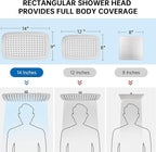 G-Promise All Metal 14 Inch Shower Head with Massage Mode Handheld, Rain Shower Head with Handheld Spray Combo, 3-Way Diverter with Pause Setting, 12 Inch Adjustable Extension Arm (Brushed Nickel)