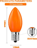 C9 Orange Replacement Bulbs, 25 Pack C9 Ceramics Orange Halloween Light Bulbs for Indoor Outdoor Patio Halloween Christmas String Lights, C9/E17 Intermediate Base Bulb, 7 Watt Incandescent Night Light