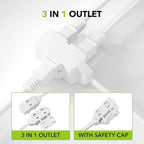 HBN 3-Pack 3 ft 3-Outlet Indoor Extension Cord 16/2 SPT-2, 2 Prong Polarized, Power Cord with Safety Plug Cap, for Homes, Kitchens & Offices, White